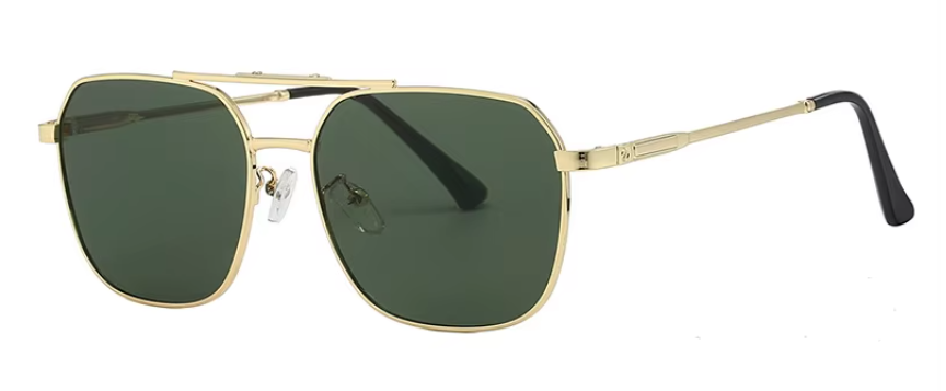 EMRIM Vintage Metal Square Polarized Sunglasses | UV400 Protection | Unisex Designer Shades - Gold Frame with Smokey Green Lenses