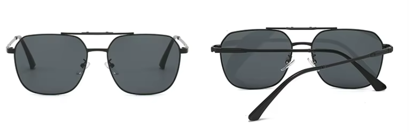 EMRIM Vintage Metal Square Polarized Sunglasses | UV400 Protection | Unisex Designer Shades - Black Frame with Black Lenses