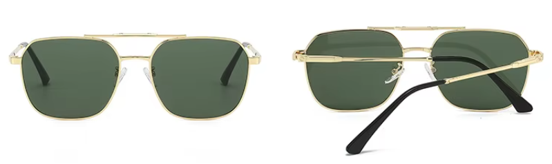 EMRIM Vintage Metal Square Polarized Sunglasses | UV400 Protection | Unisex Designer Shades - Gold Frame with Smokey Green Lenses