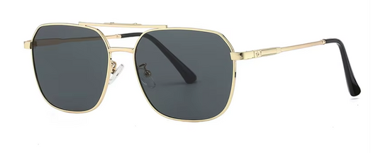 EMRIM Golden Frame with Black Lenses - Vintage Metal Square Polarized Sunglasses | UV400 Protection | Unisex Designer Shades