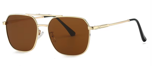 EMRIM Vintage Metal Square Polarized Sunglasses | UV400 Protection | Unisex Designer Shades - Gold Frame with Bronze Lenses