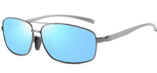 EMRIM Polarized Sports Sunglasses – Silver Frame & Blue-Tinted UV400 Lens for Fishing, Driving & Outdoor Sports