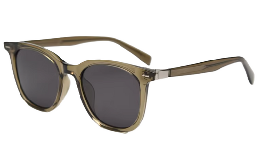 EMRIM - Semi Transparent Smokey Green Square Frame Polarized Sunglasses
