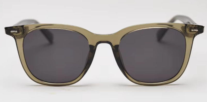 EMRIM - Semi Transparent Smokey Green Square Frame Polarized Sunglasses