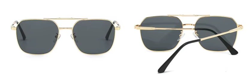 EMRIM Golden Frame with Black Lenses - Vintage Metal Square Polarized Sunglasses | UV400 Protection | Unisex Designer Shades
