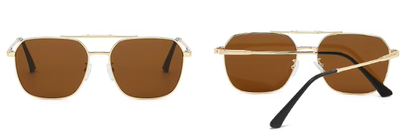 EMRIM Vintage Metal Square Polarized Sunglasses | UV400 Protection | Unisex Designer Shades - Gold Frame with Bronze Lenses